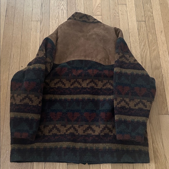 WOOLRICH VINTAGE Aztec Wool Leather JackeT Barn Saddle Chore Lined Navajo XXL - Picture 3 of 11